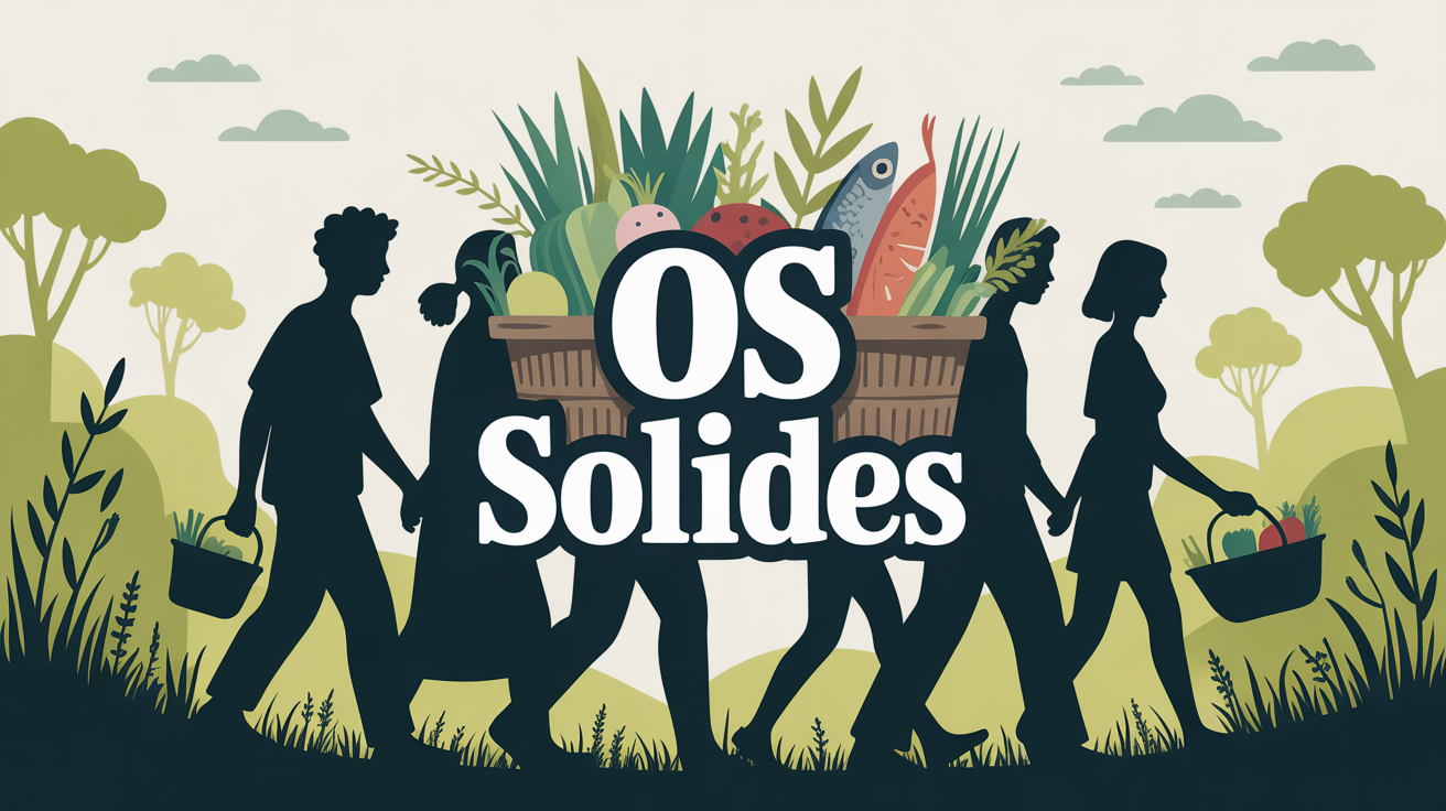 Scène familles marchant nature os solides panier plantes poisson légumes