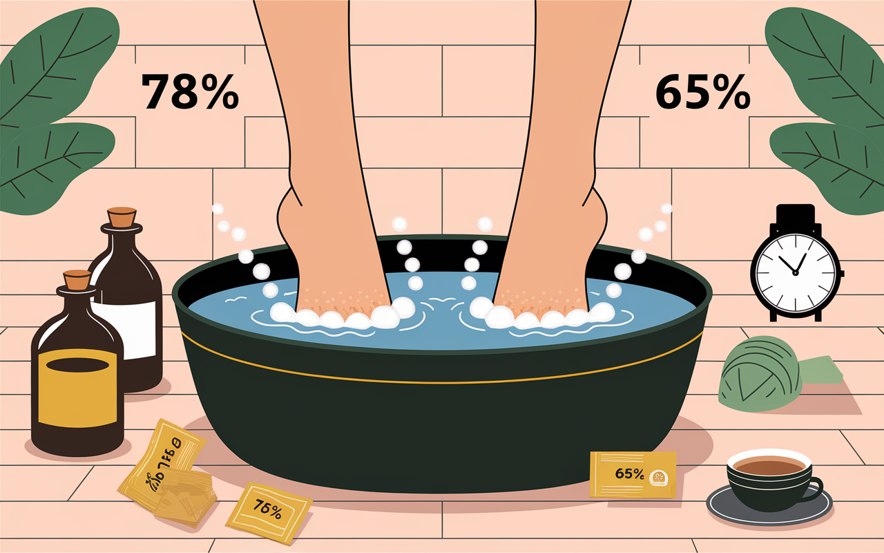 Pieds dans eau tiède, huiles, sachets thé, remèdes pieds brûlants