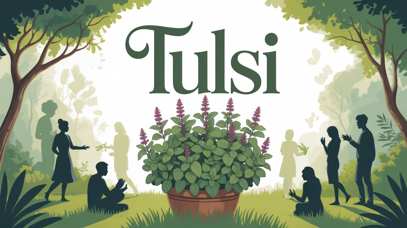Tulsi plante luxuriante jardin personnes