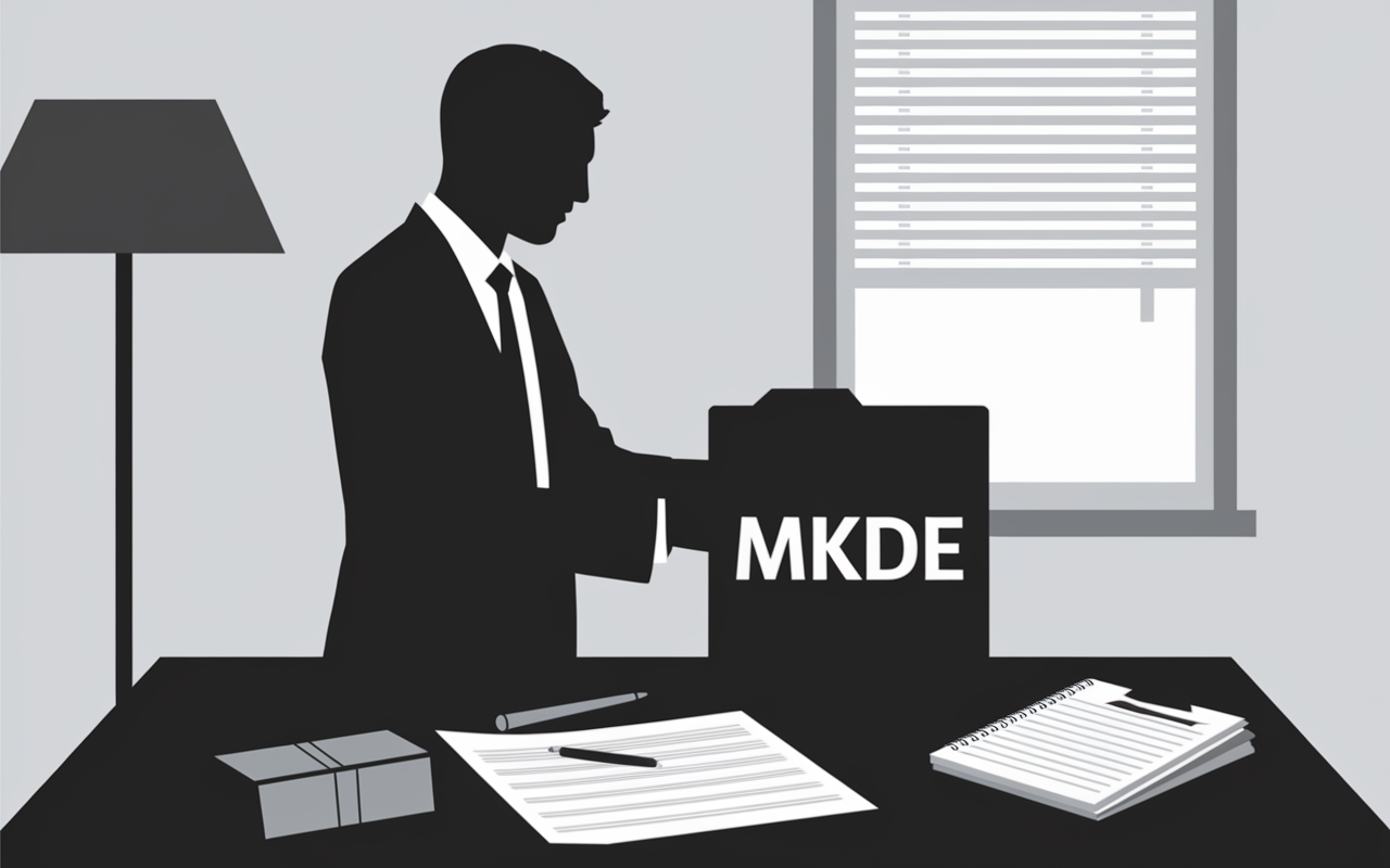 Cabinet avec sigle MKDE, ordonnance et dossier apparent