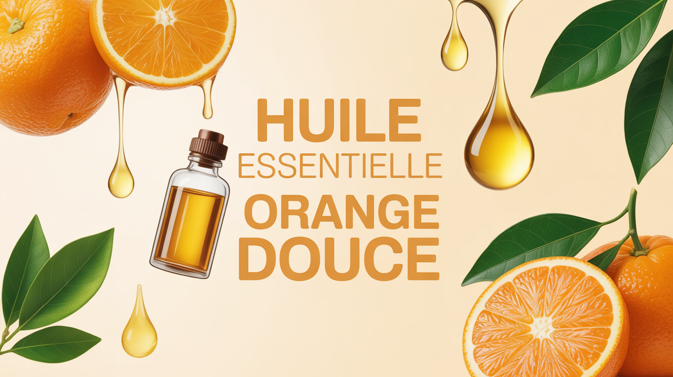 Flacon huile essentielle orange douce, oranges, ambiance apaisante