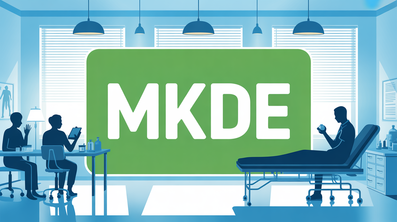 Vue cabinet médical stylisé avec mention MKDE sur ordonnance