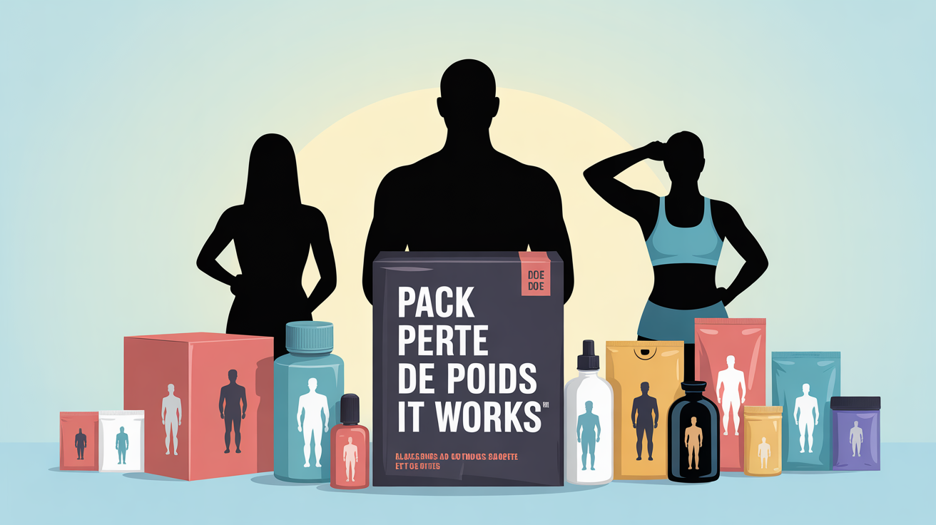 Illustration pack perte de poids It Works silhouettes et boites