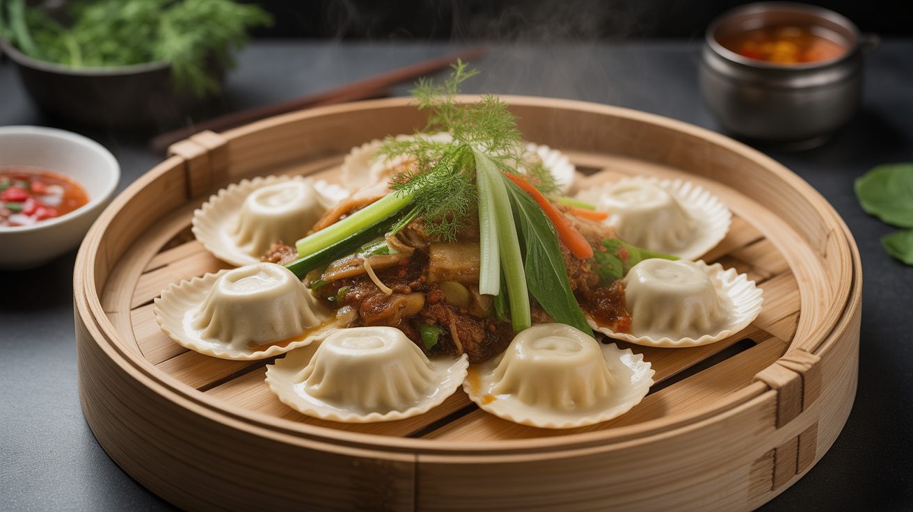 Raviolis vapeur chinois et légumes pour un repas équilibré