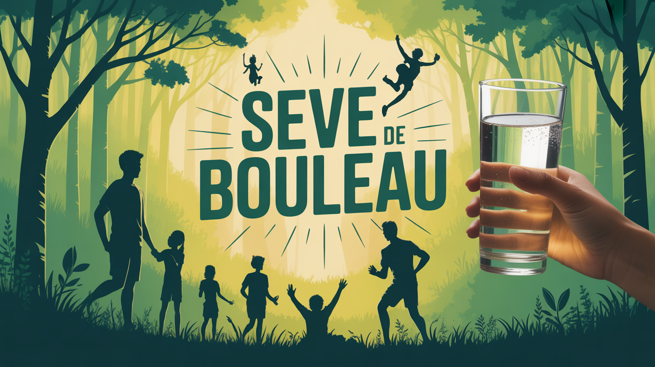 Scene printaniere seve de bouleau famille sportifs verre de seve