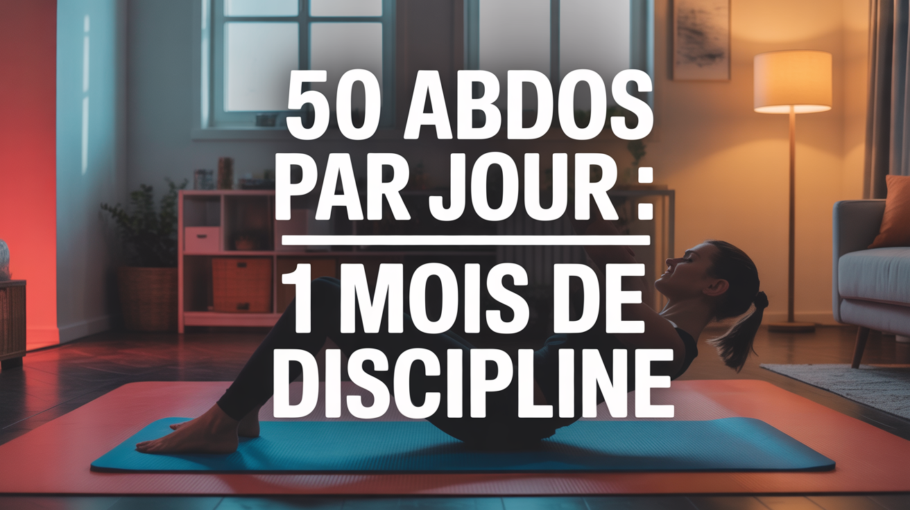 Défi 50 abdos par jour chez soi, tapis et ambiance énergie