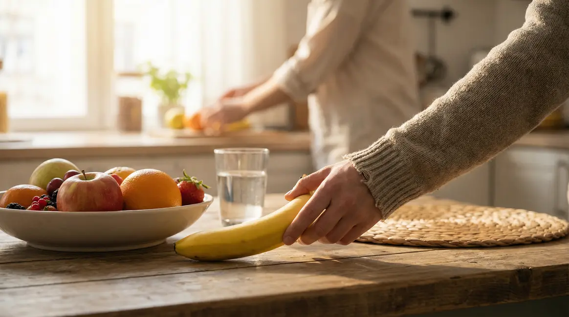 banane prévention acide urique et goutte sur table avec fruits