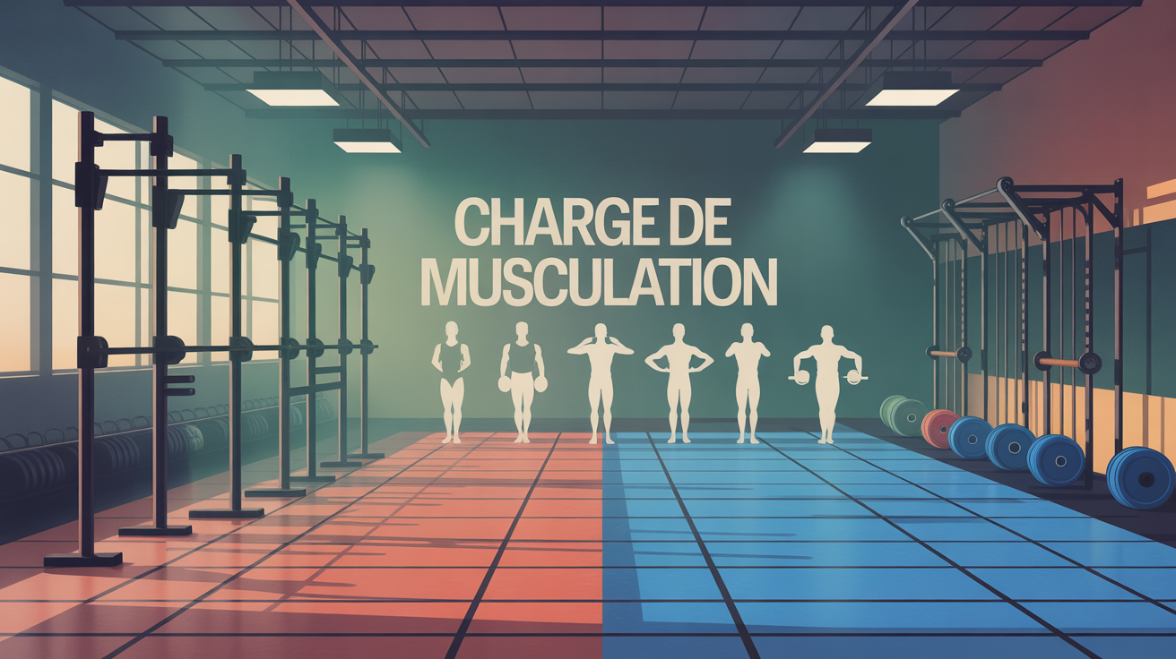 Salle de musculation avec haltères et tableau charge de musculation