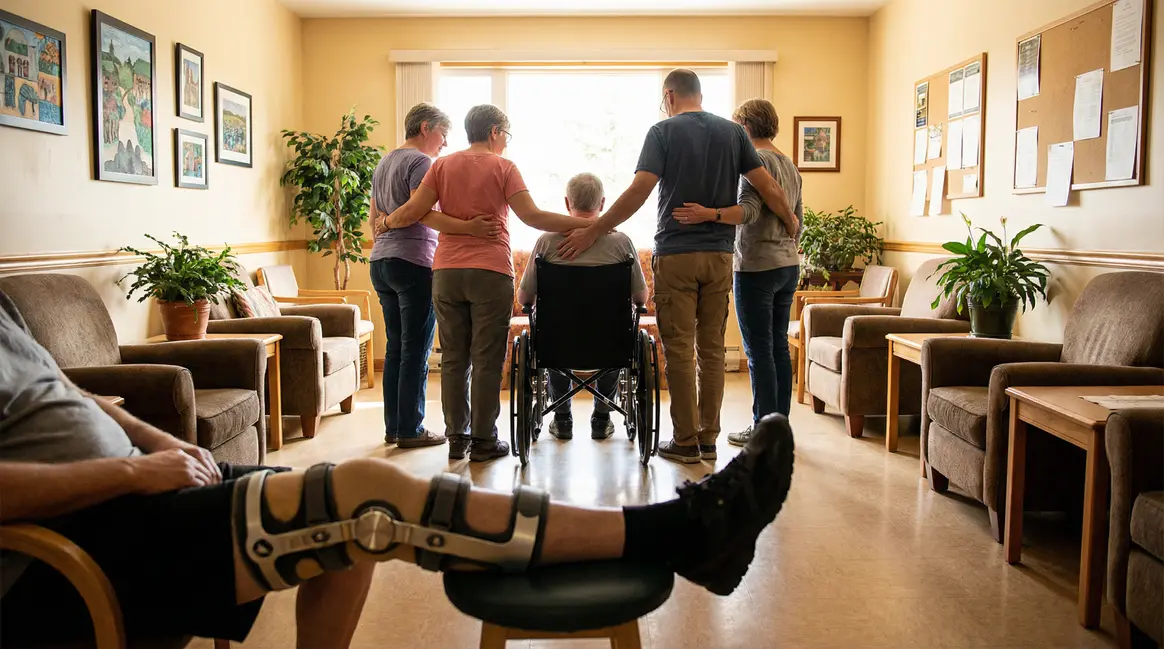 Personnes soutenant patient pour douleur après prothèse du genou