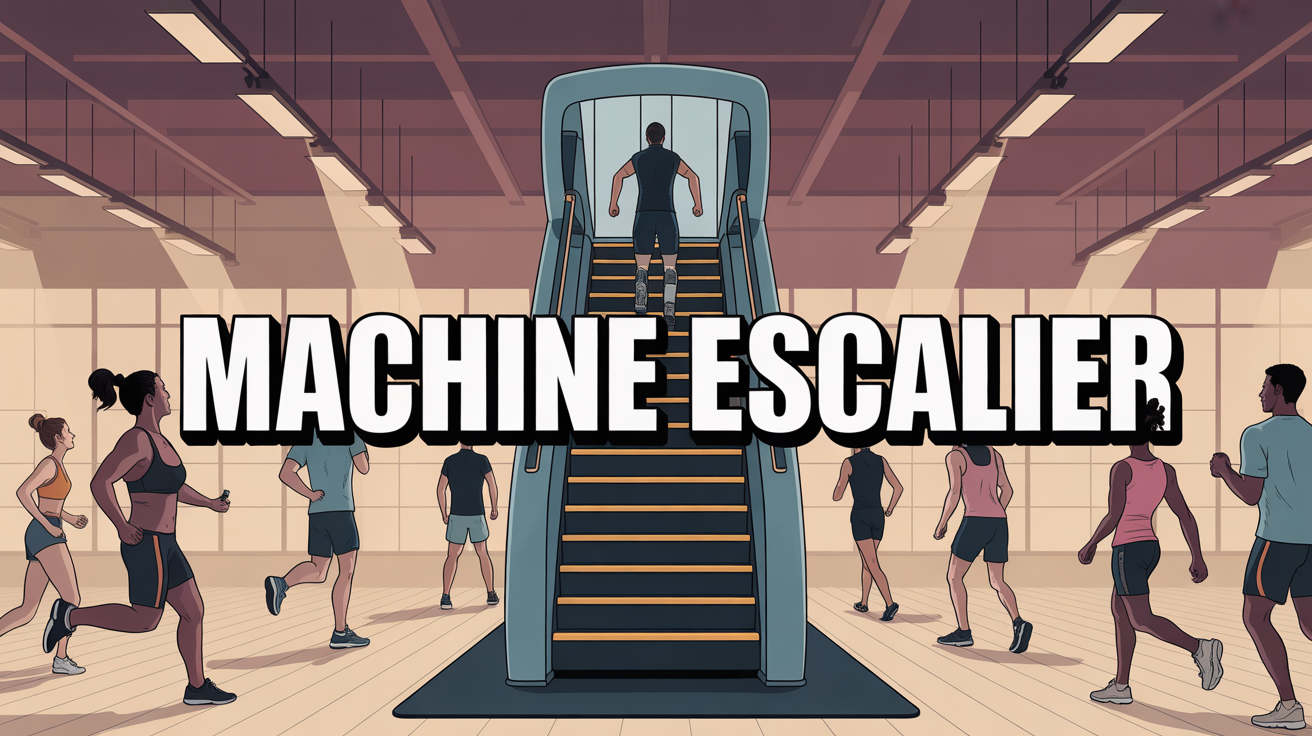 Machine escalier salle de sport silhouettes mouvement