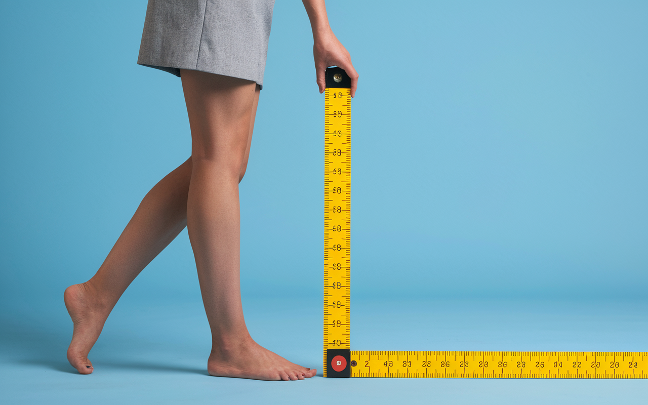 Femme mesure tour de cuisse, metre souple, tableau tailles