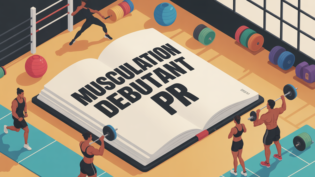 Vue salle sport musculation debutant PR carnet ouvert