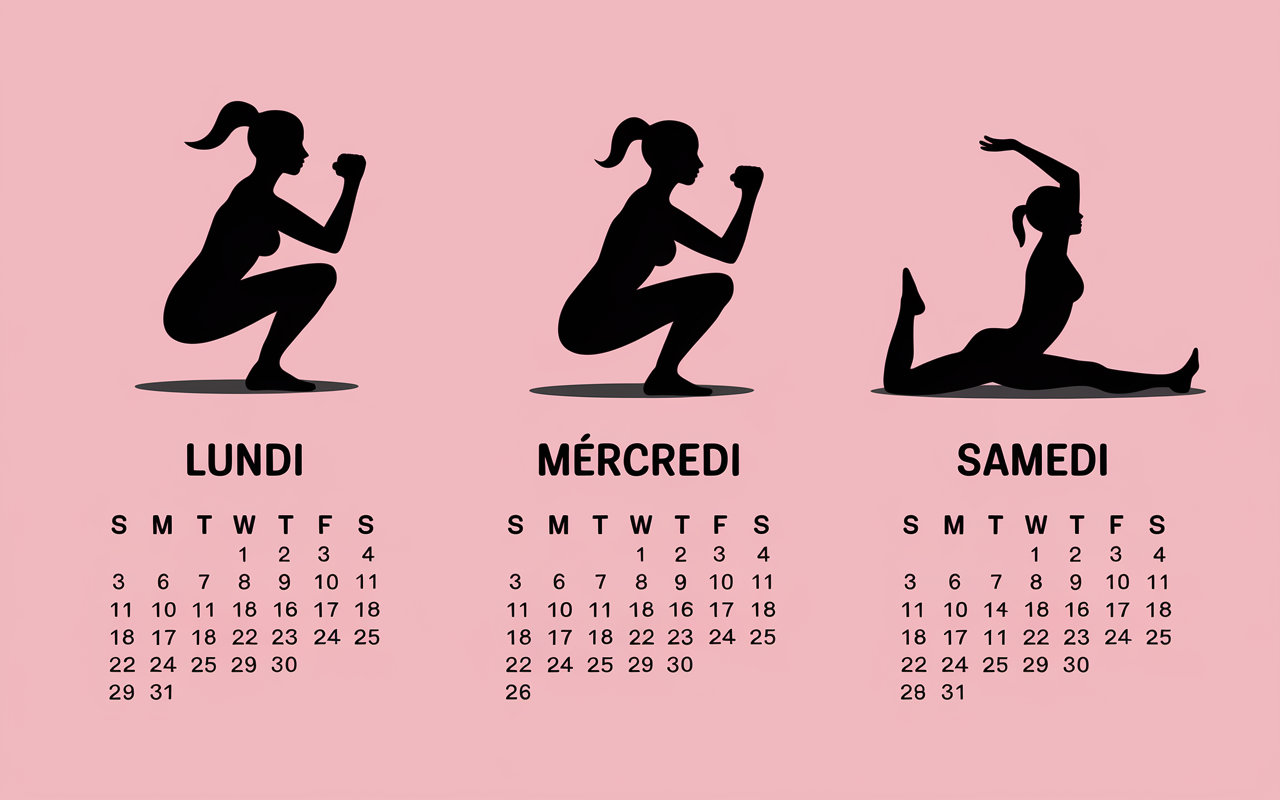 musculation femme debutante calendrier séances full-body cardio stretching