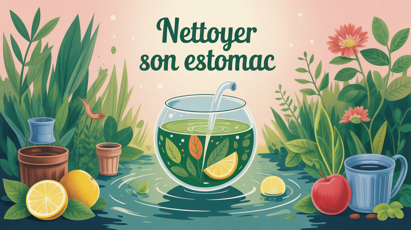 illustration nettoyer son estomac digestion naturelle plantes tisane fruits