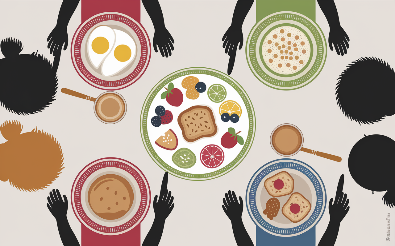 Petit dejeuner ideal menus varies famille oeufs porridge houmous fruits tartines