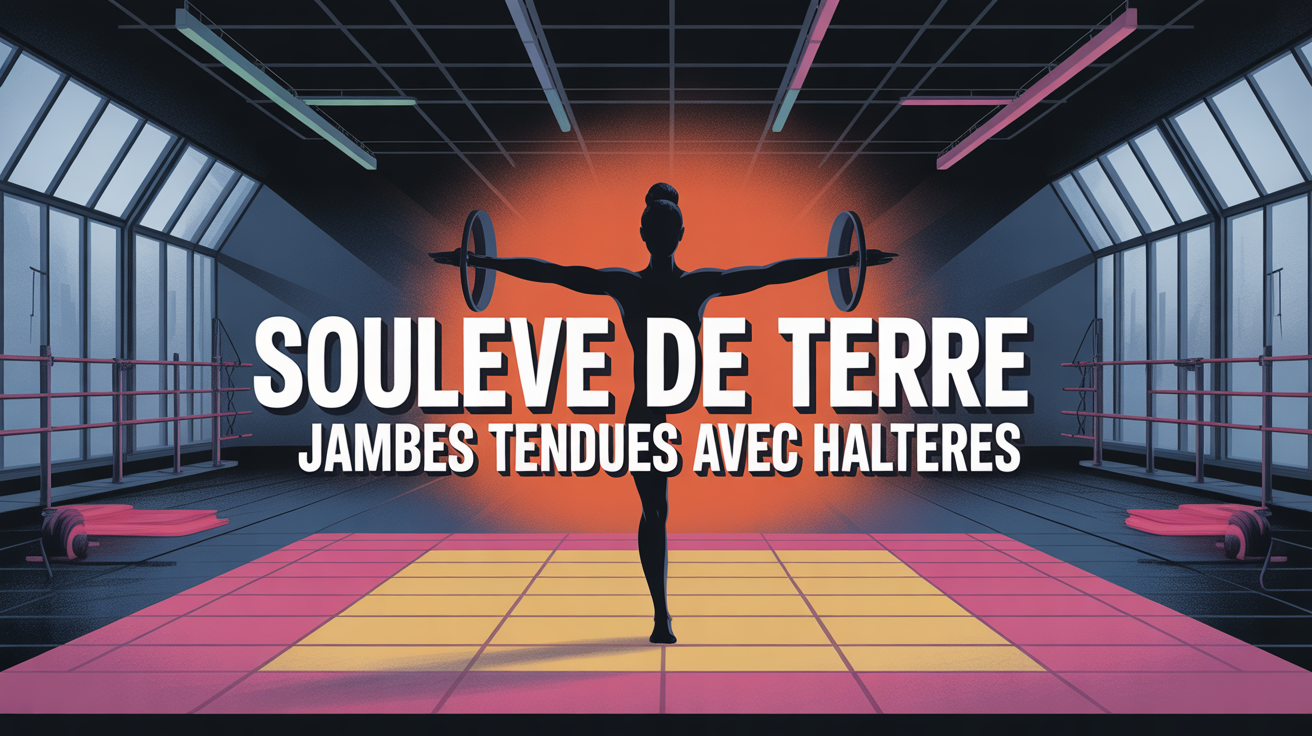 Silhouette souleve de terre jambes tendues avec halteres salle de sport dynamique