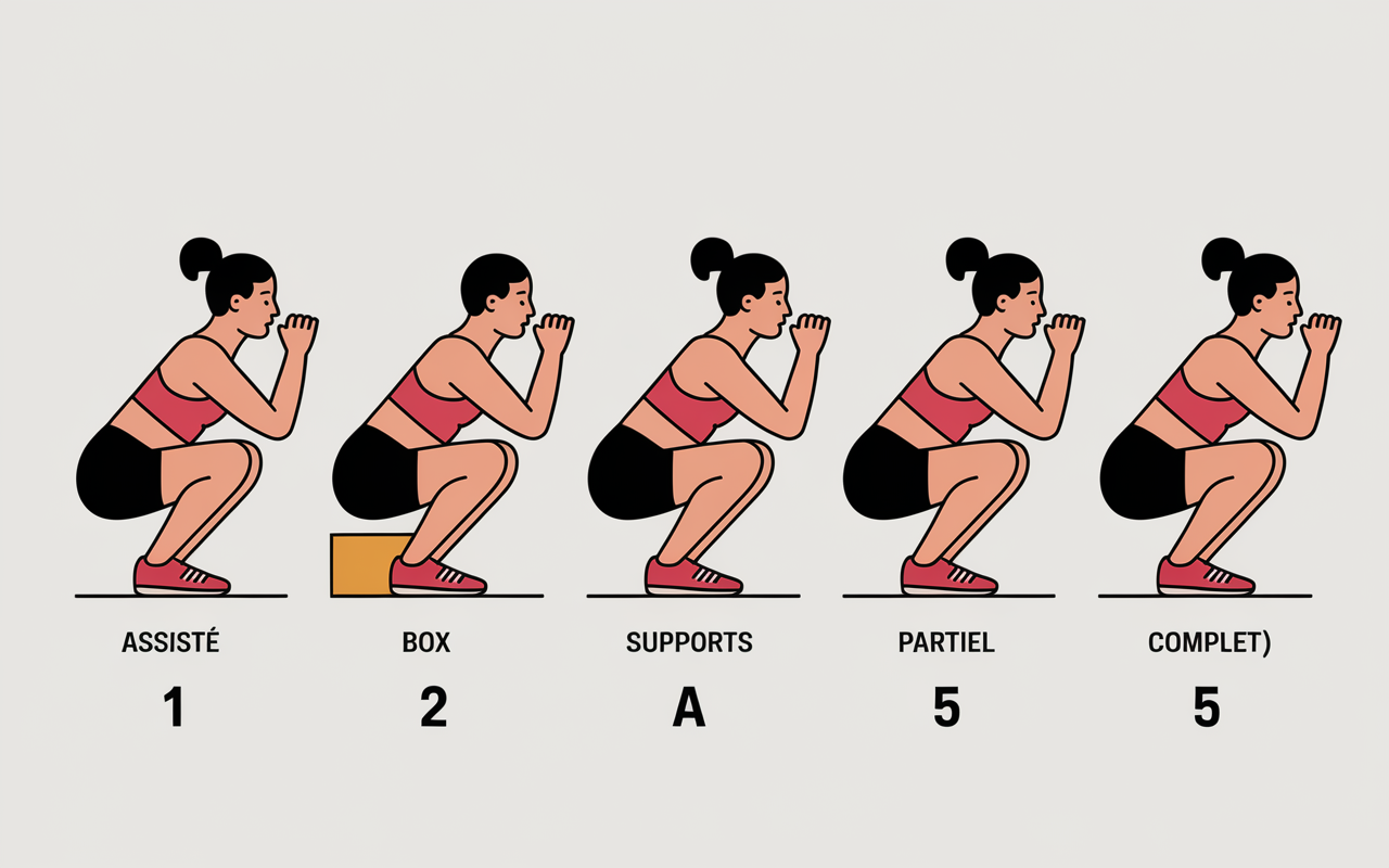 progression squat sur une jambe illustration didactique