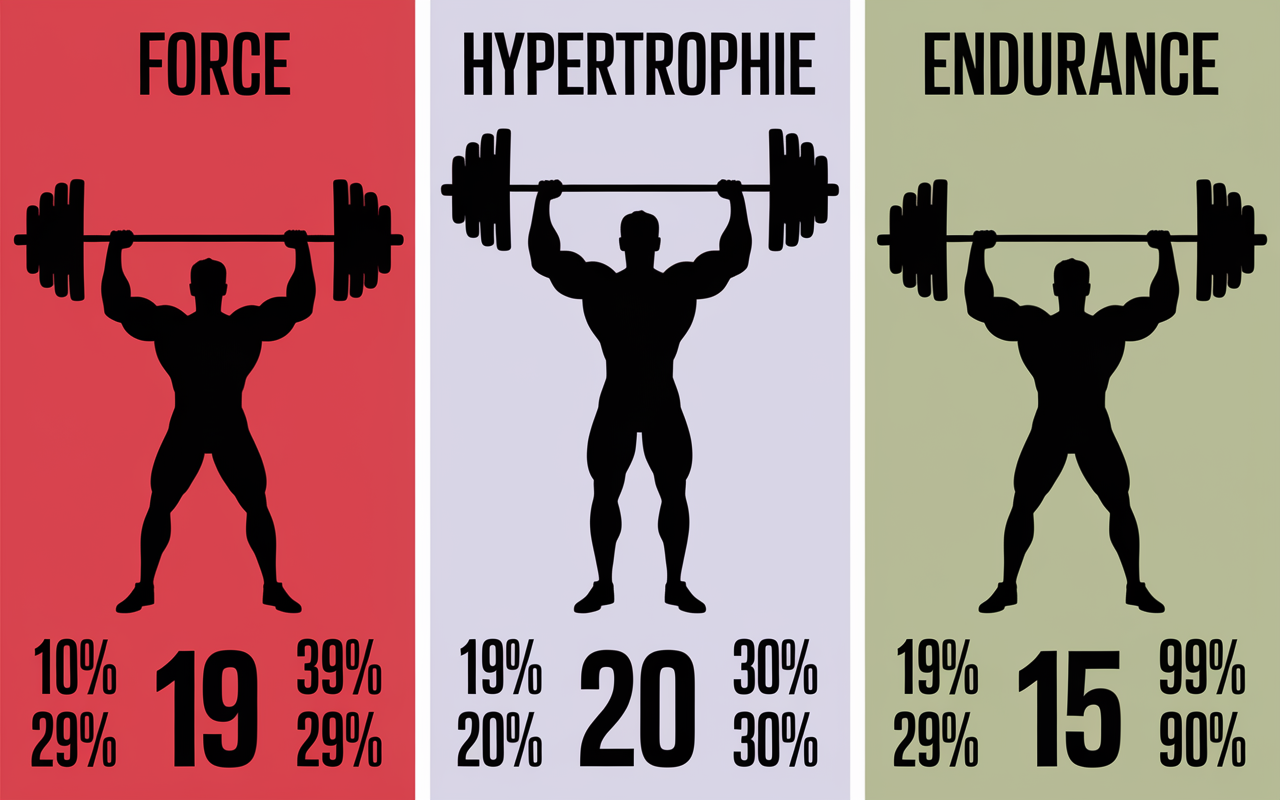 Tableau synthétique charge de musculation pour force hypertrophie endurance