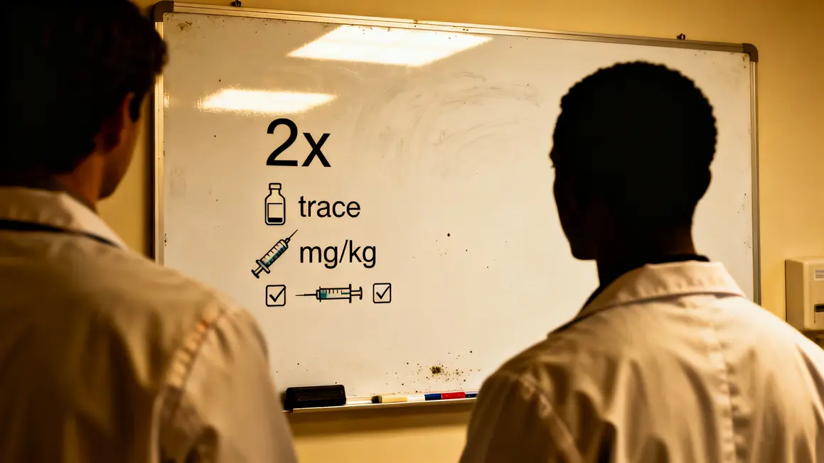 Equipe medicale devant tableau calcul dose