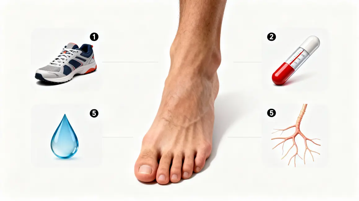 Tableau causes pieds qui brulent, icônes explicatives