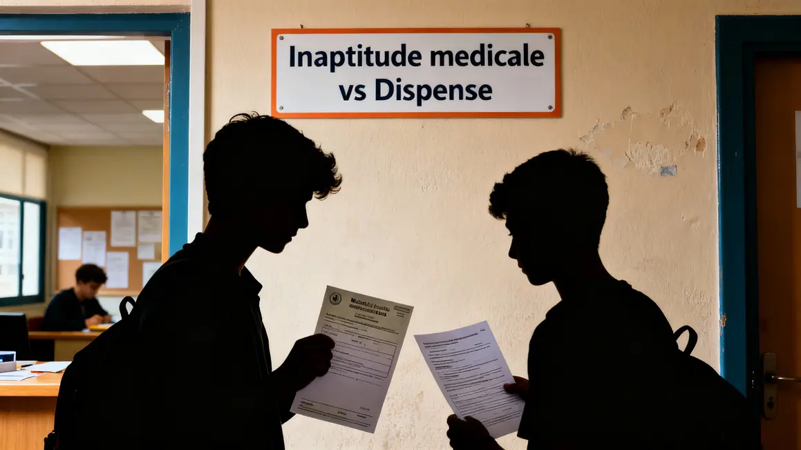 Différence inaptitude médicale et dispense, bureau d'école