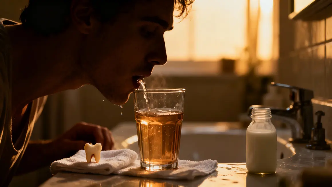 Rinçage bouche dent cassée compresse flacon lait