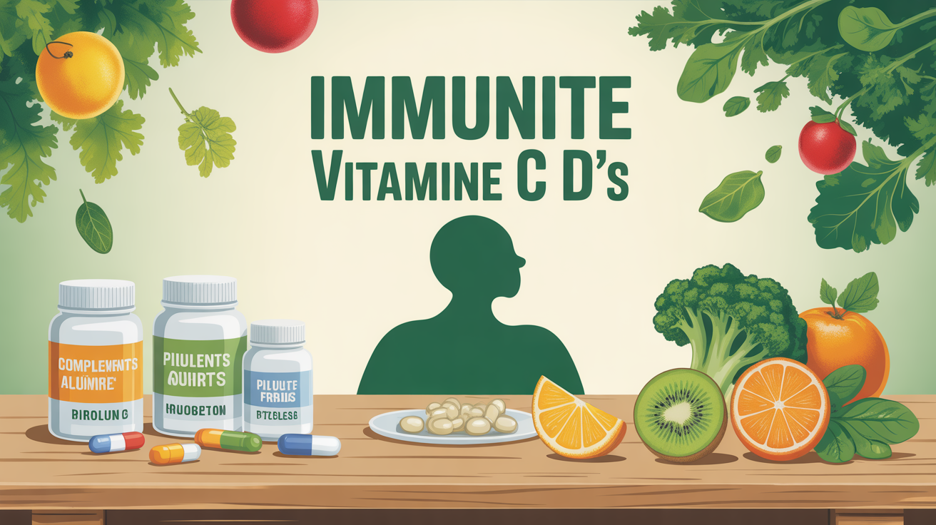 illustration moderne vitamine c et d table fruits et supplements