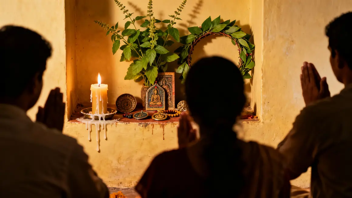 feuilles tulsi autel priere meditative