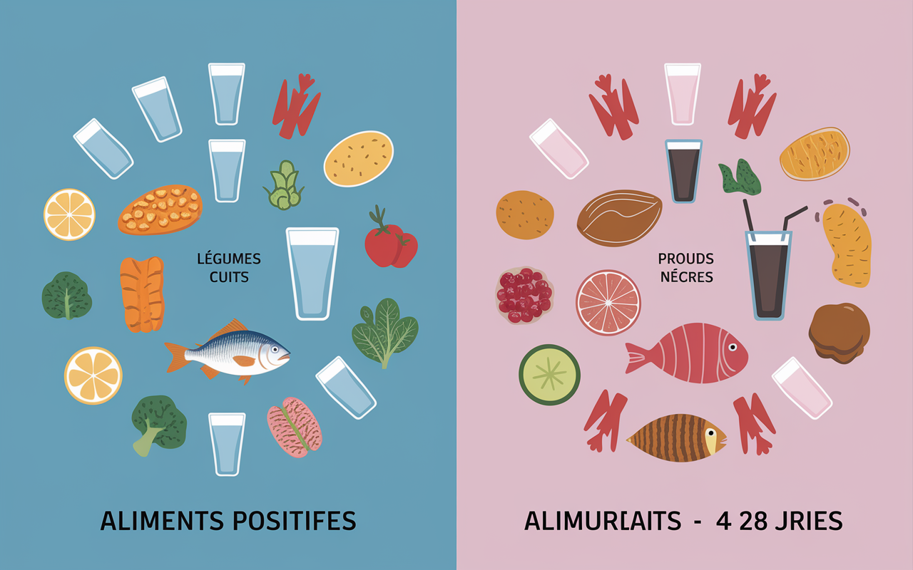 tableau aliments ventre plat et alimentation positifs et negatifs