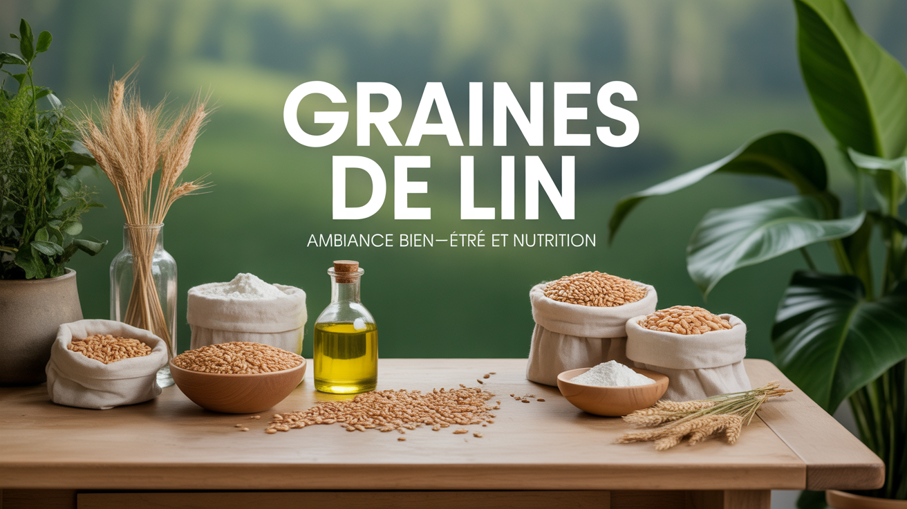 Vertu de graine de lin, table bois bols graines, bien-etre