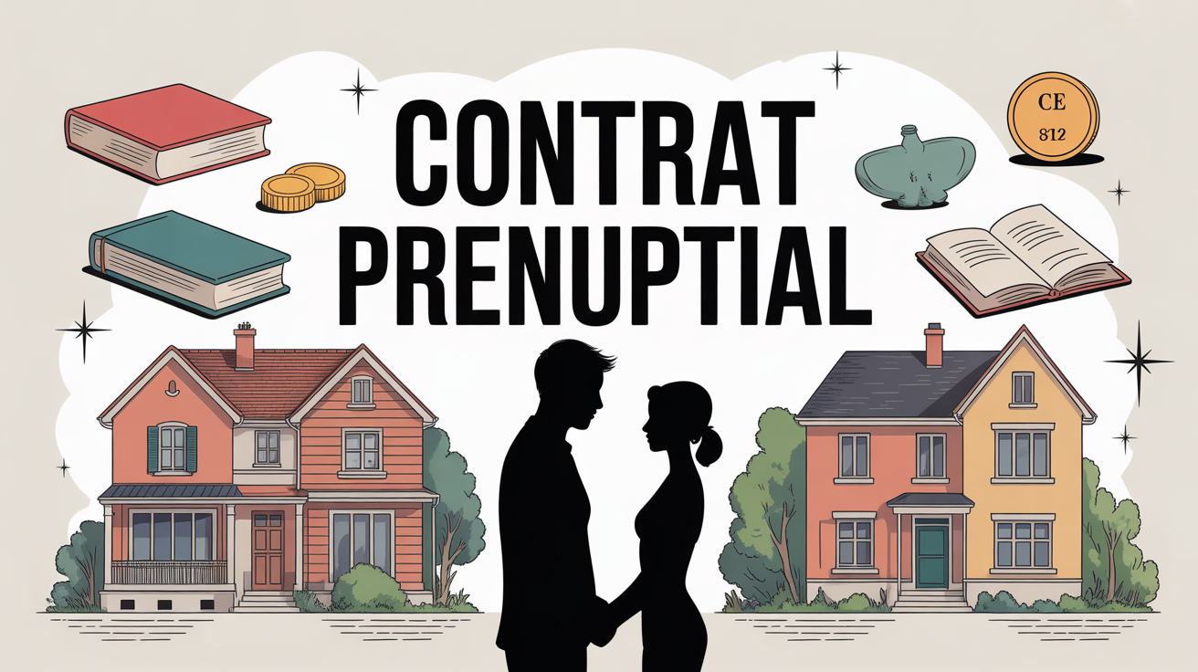 illustration contrat prénuptial avec maison et objets