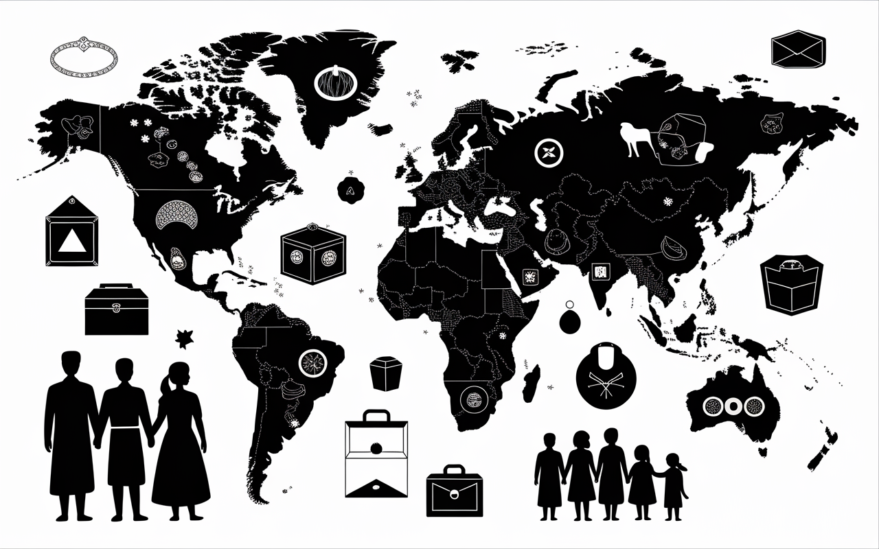 Carte monde dot mariage cultures objets