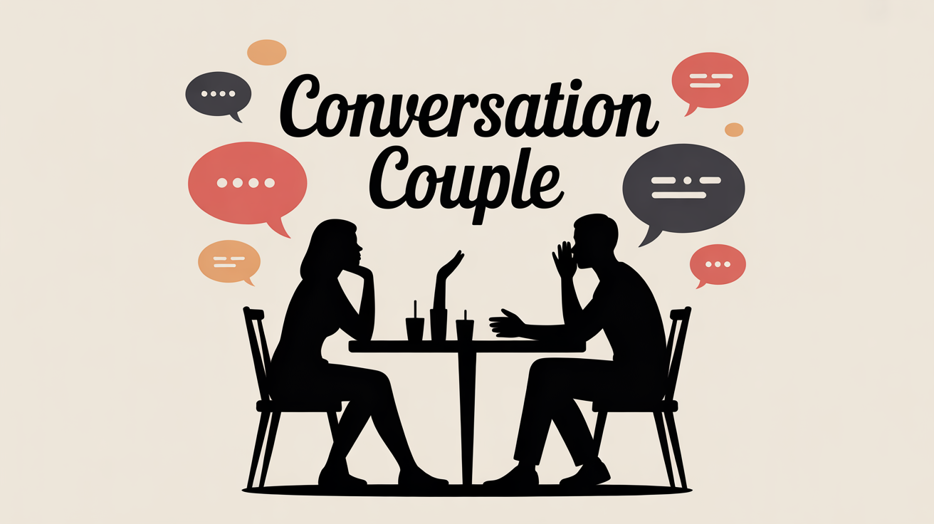 illustration sujet de conversation couple deux silhouettes table