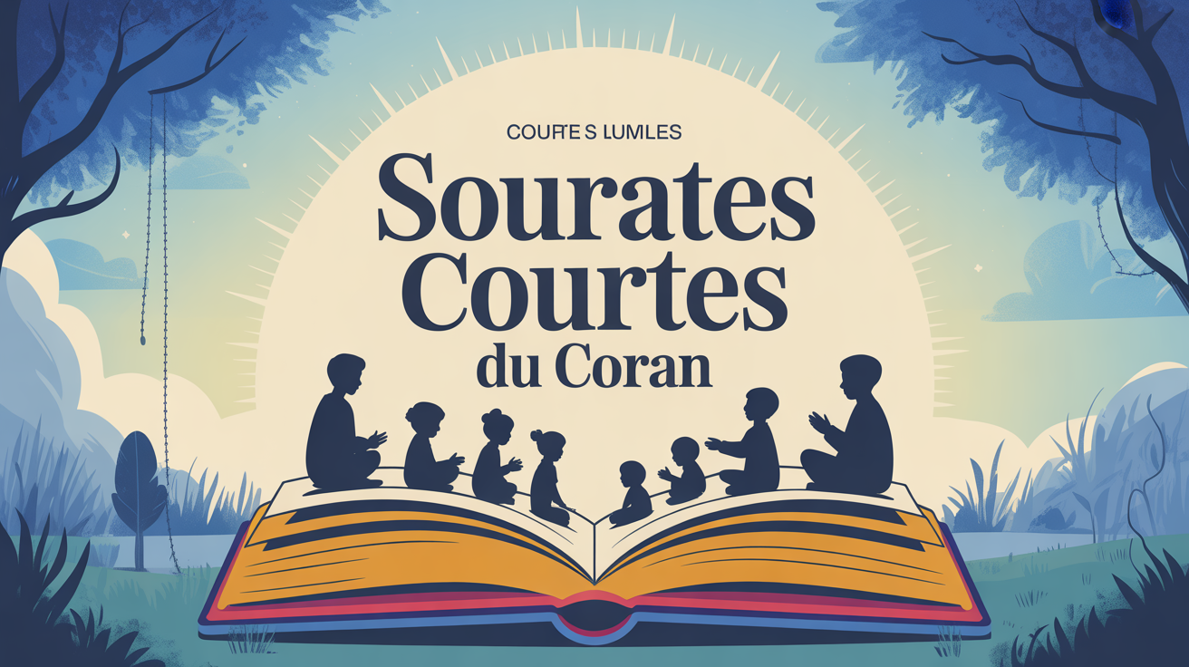Livre ouvert 30 sourates courtes silhouettes enfants adultes
