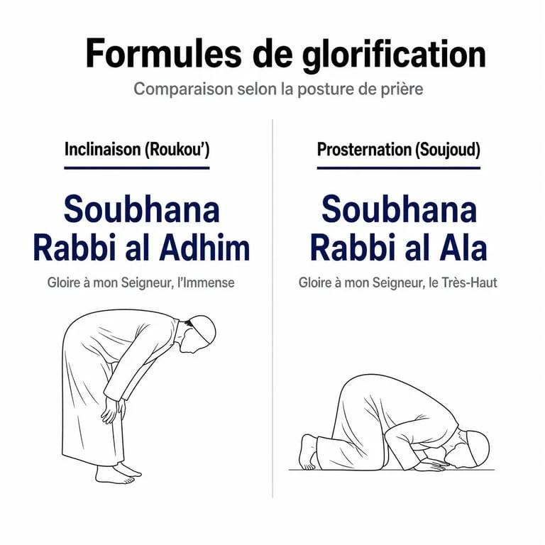 Comparaison entre les formules Soubhana Rabbi al Adhim et Soubhana Rabbi al Ala dans la prière