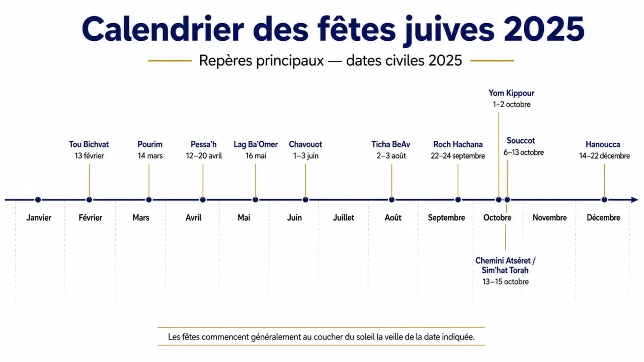 Calendrier des fêtes juives 2025 : infographie des dates clés