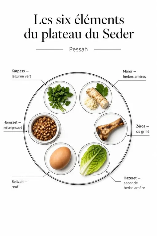 Infographie des symboles du plateau du Seder pour la fête de Pessah