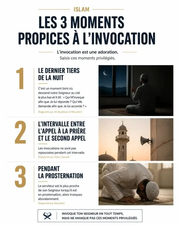 Infographie sur les moments propices pour faire une doua pour une personne qu'on aime