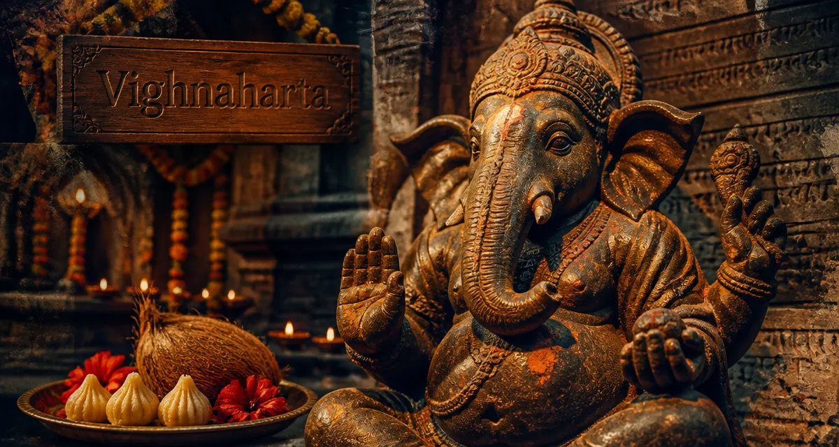 Ganesh ganesh : statuette de temple bronze patiné et mo­daks