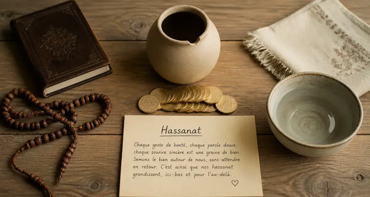 hassanate en islam sur une tirelire et un chapelet, récompenses spirituelles