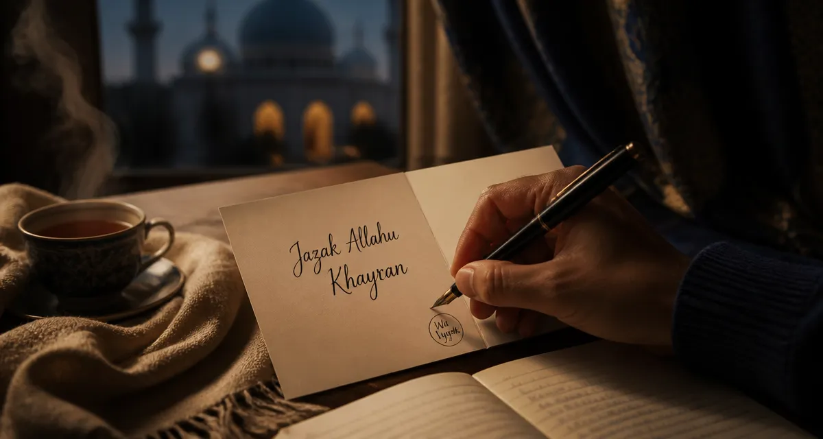 Jazak Allahu Khayran : carte de gratitude en arabe et réponse Wa iyyak