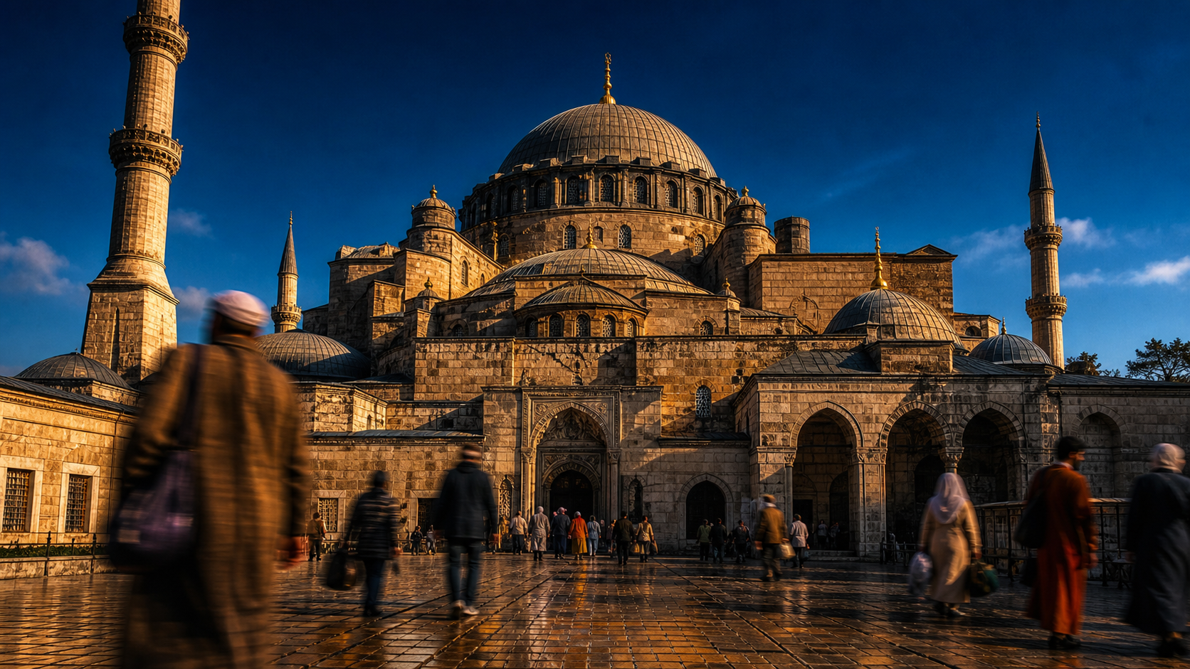 Masjid Hagia Sophia, vue grand angle depuis le parvis, dôme et minarets