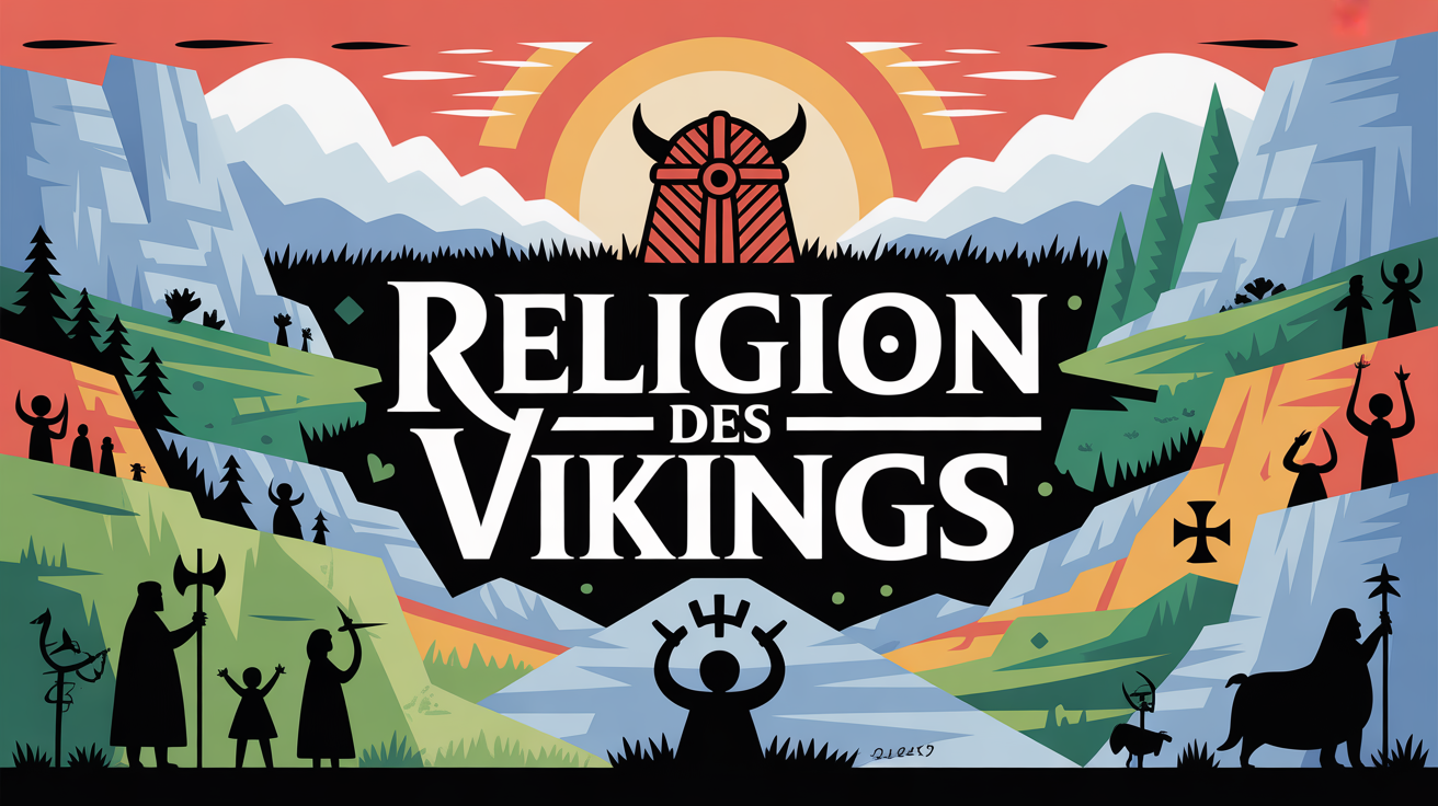 Fresque stylee sur vikings and religion avec scenes symboliques