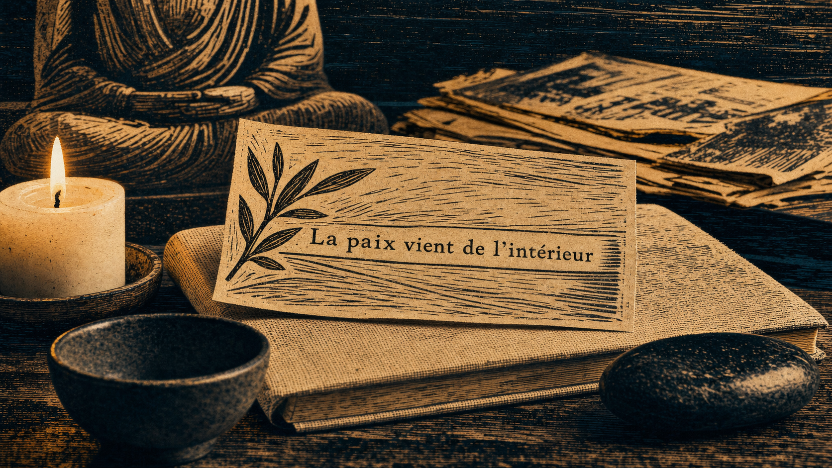 Citatisation bouddhisme : paix intérieure, colère, bol et bougie
