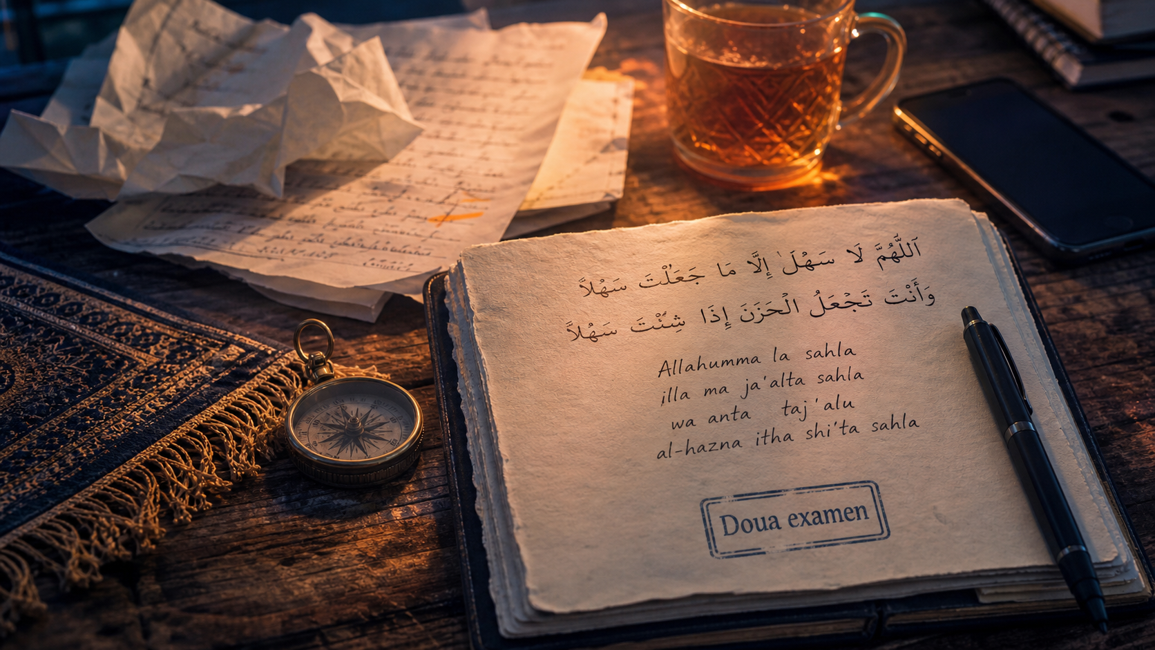 Douas examen : arabe, phonétique et tawakkul sur table de révision