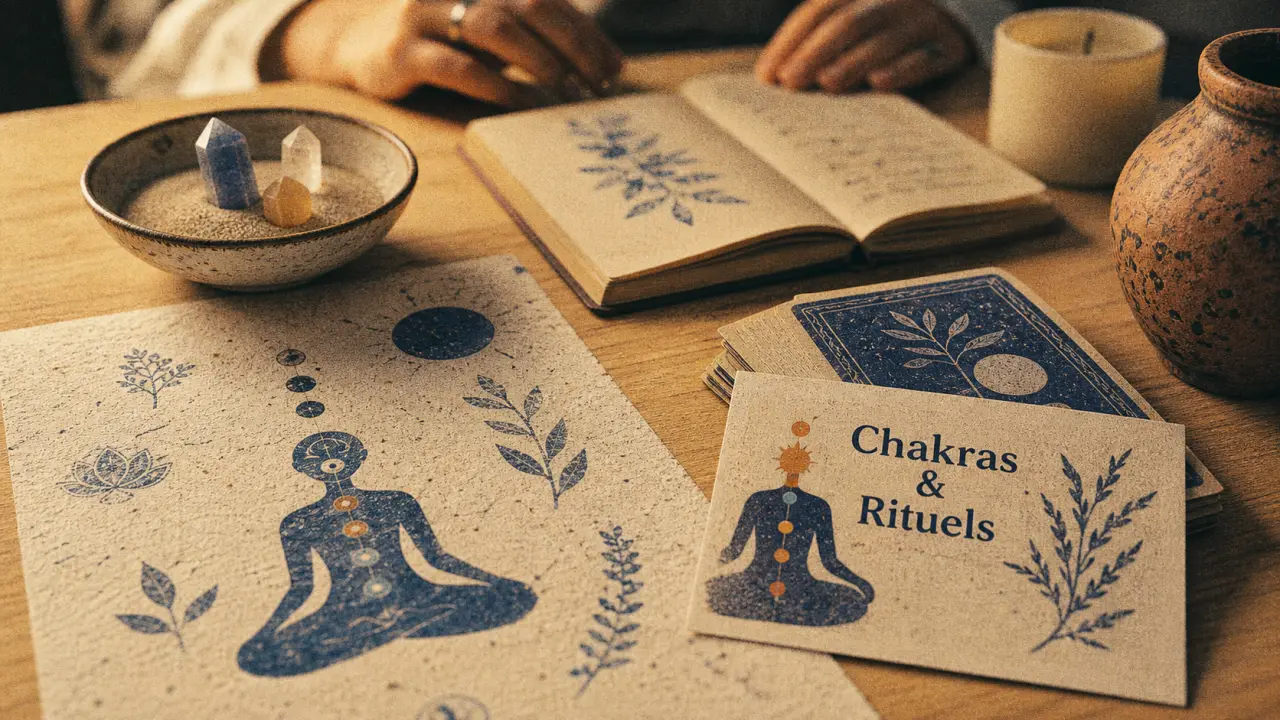 Photo exoportail spirituel : chakras, signes et rituels sur une table