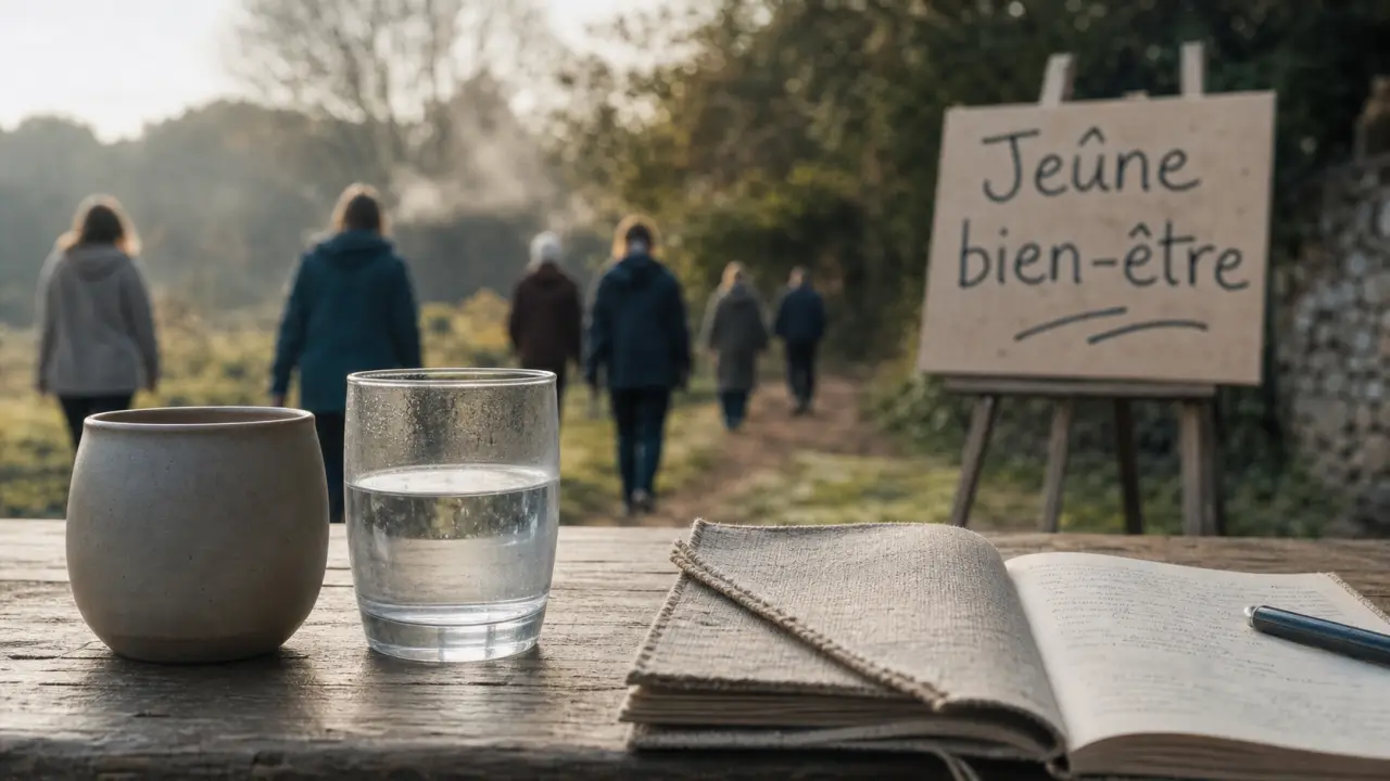 Jeûne bien être : tasse d’eau et marche calme, pause digestive
