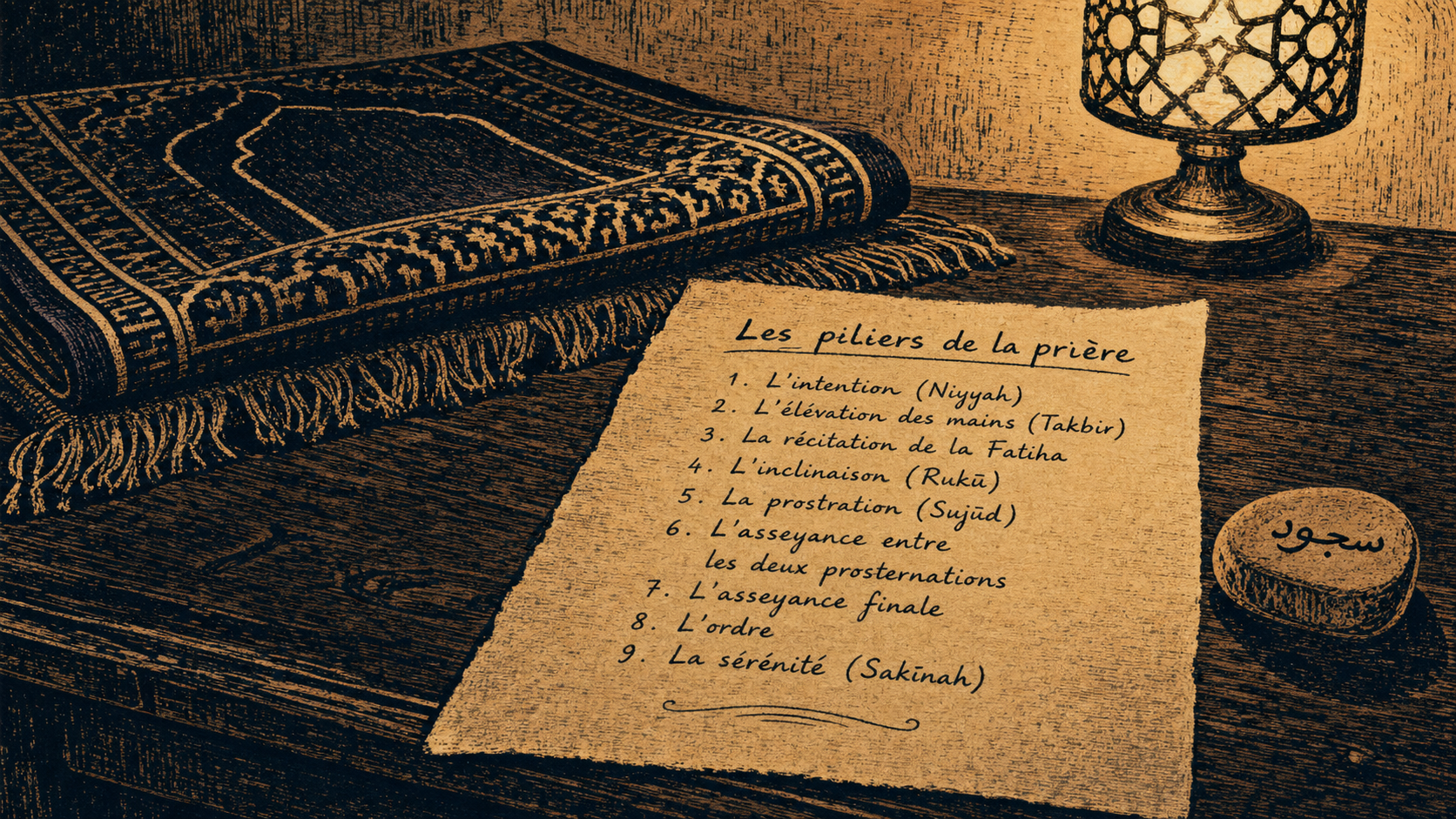 Les piliers de la priere : table, tapis et sujūd, résumé des piliers