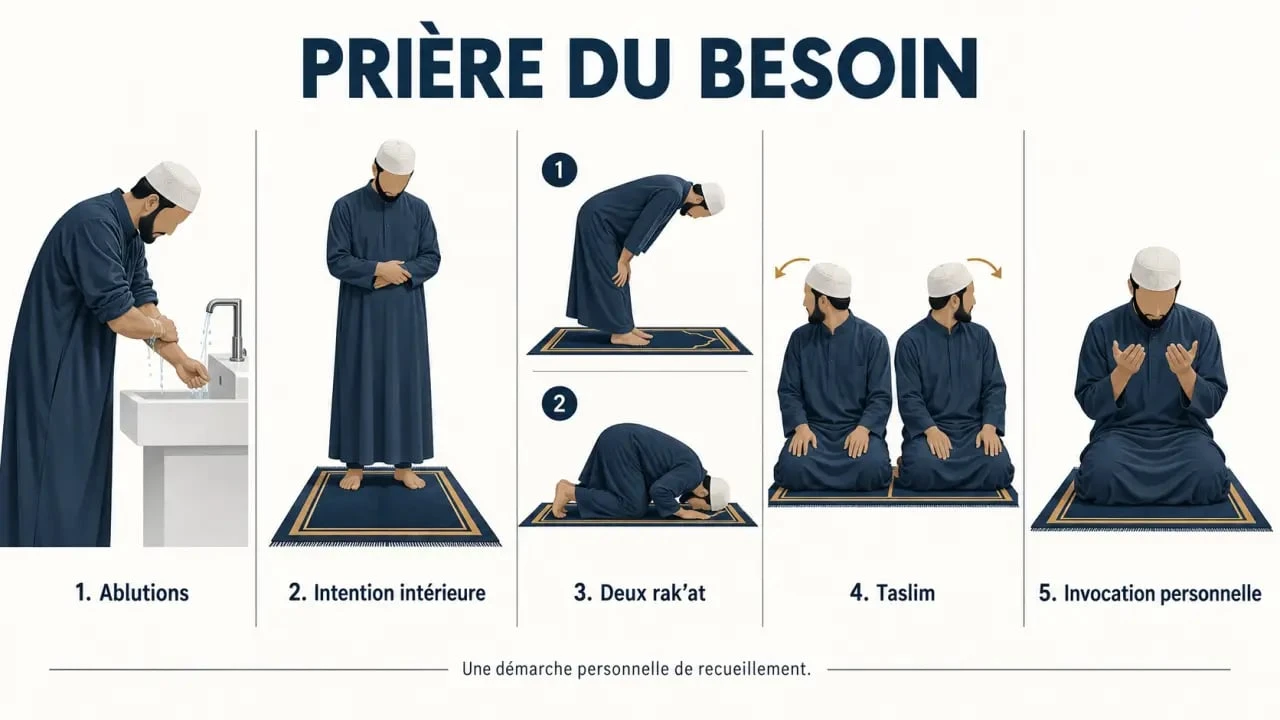 Étapes de la prière du besoin, de la purification à l’invocation après deux rak’at