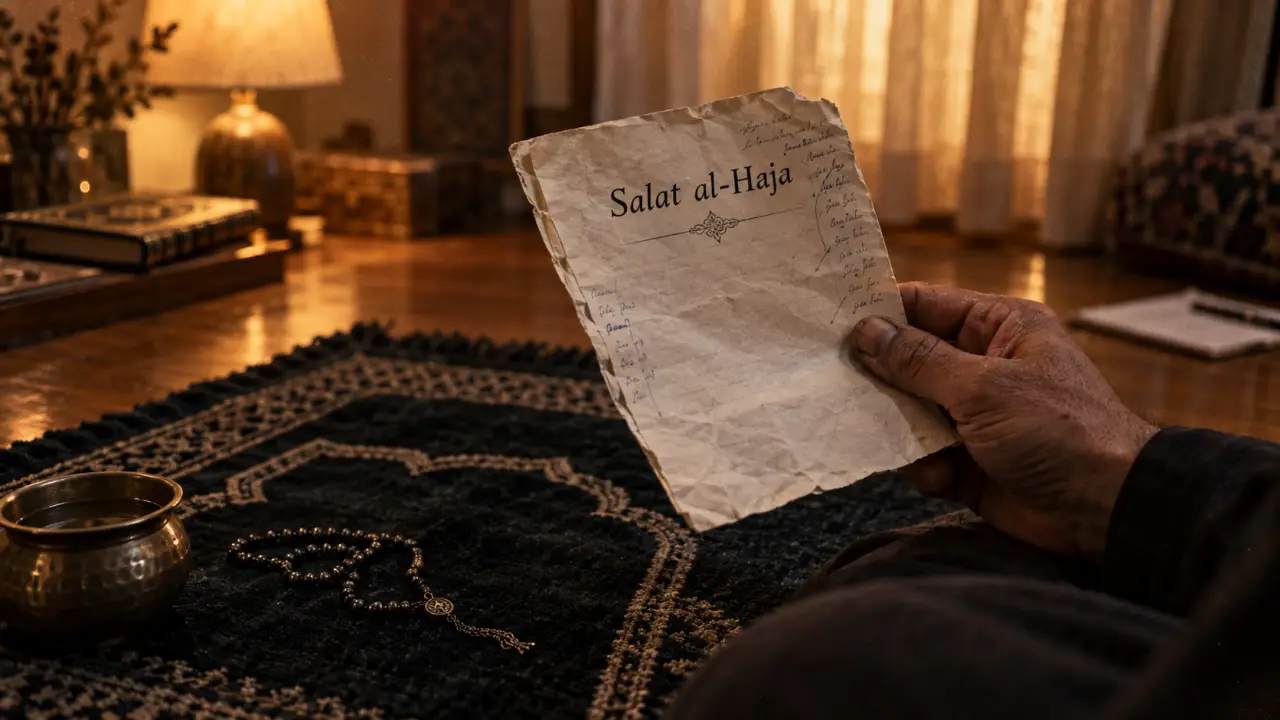 Prière du besoin : Salat al-Haja et du’a sur tapis, feuillet « Salat al-Haja »